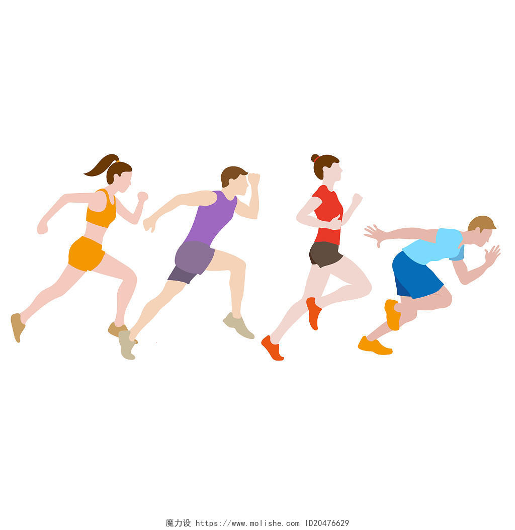 运动跑步人物元素矢量跑步人物套图免抠PNG